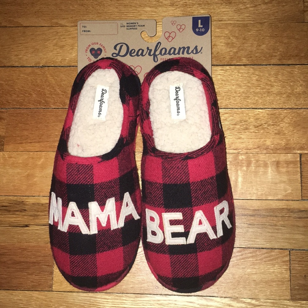 Dearfoams Mama Bear Buffalo Check Clog Slippers